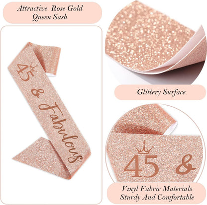 8pcs 40th Birthday Decorations gifts for Women, Including 40th Happy Birthday Cake Topper, Queen Sash with Pearl Pin, Sweet Rhinestone Tiara Crown for Women, Number Candles and Balloons (Rose Gold)