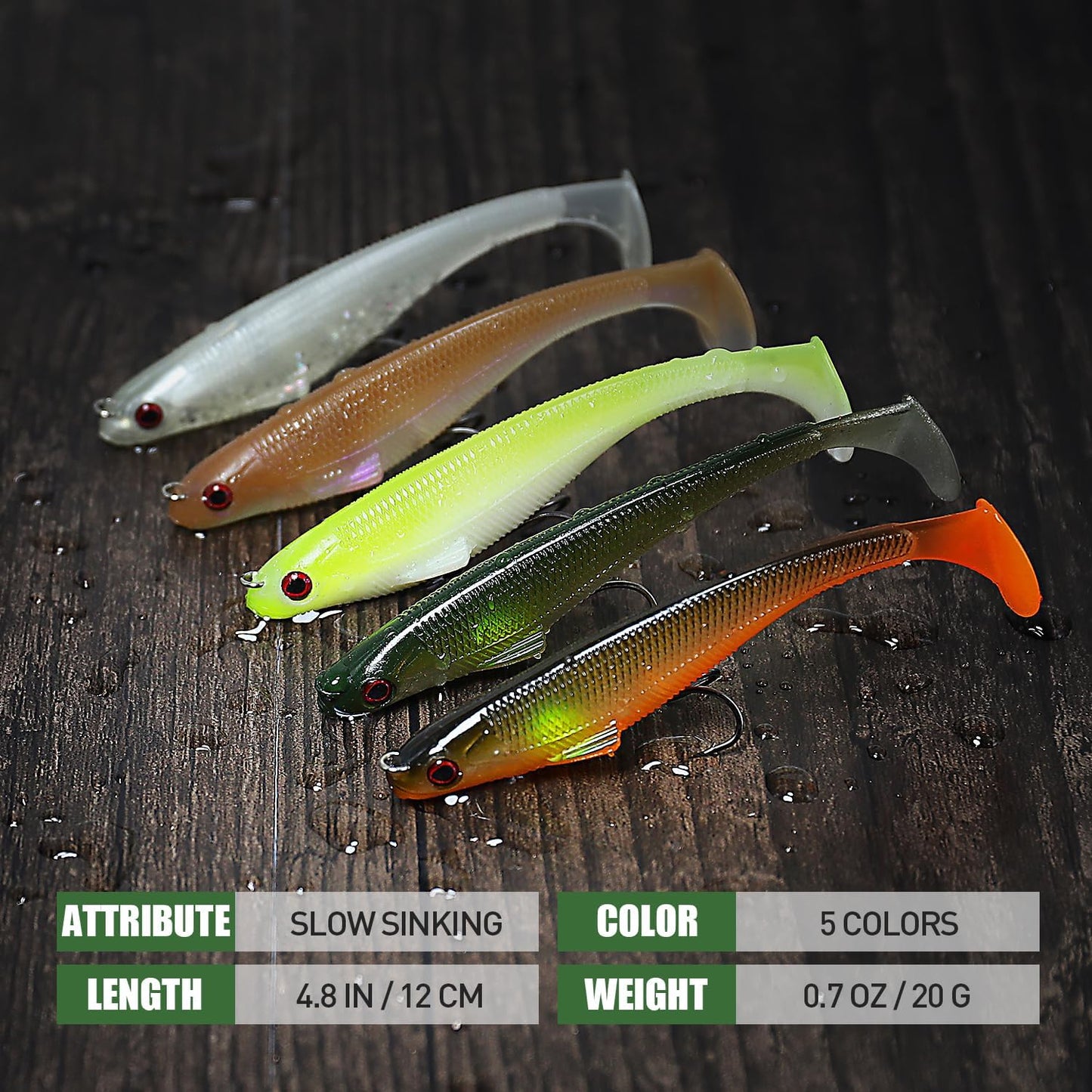 TRUSCEND Easy Catch Pre-Rigged Soft Lures, Unique Vibrating Swim Action and Trembly Sinking Move for More Bites, Amazing Soft Swimbait for Family Fishing, Fishing Lures for Bass Trout Crappie Walleye