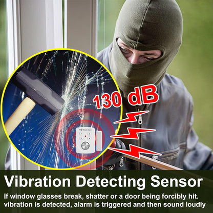 3 Pack Door Alarms with Delay When Left Open 130db Window Break Sliding Siren Vibration Detect Sensor for Home, Apartment Security. Keypad Intruder Burglar Entry Alert. Pool Alarm for Kids Safety