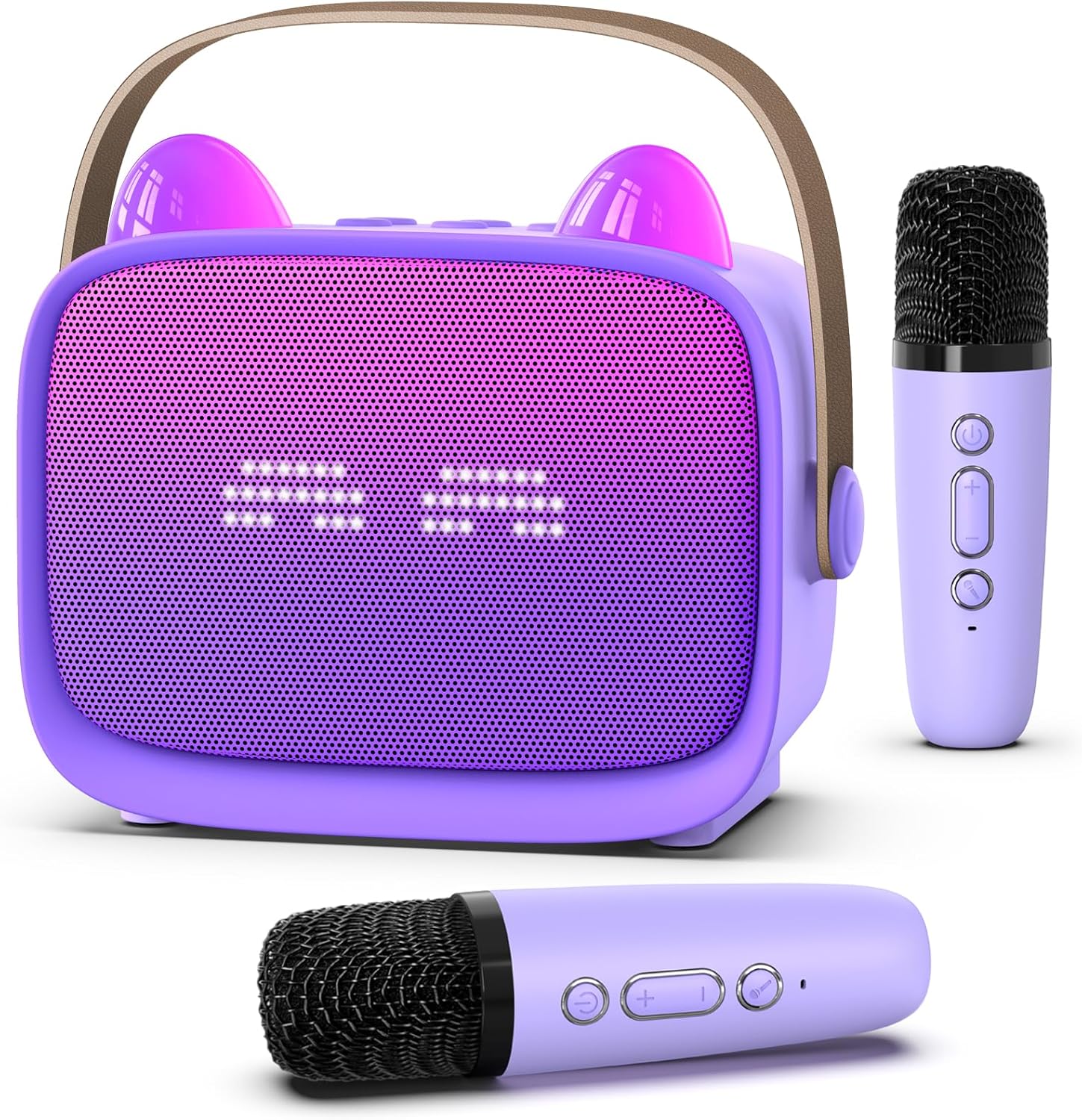 Portable Mini Karaoke Machine for Kids and Families – Bluetooth Speaker with 2 Wireless Microphones, LED Light Show, Voice Changer, Echo Effects, Battery-Powered, Home, Travel, and Party Entertainment - PuriLite