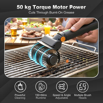 Upgraded Electric Grill Brush - Extreme 50kg Torque Power Grill Brush | Safe for All Grills, 7.4V Motor, SUS304 Anti-Shedding Bristle, with Heat Resistant Mat & Polishing Pad
