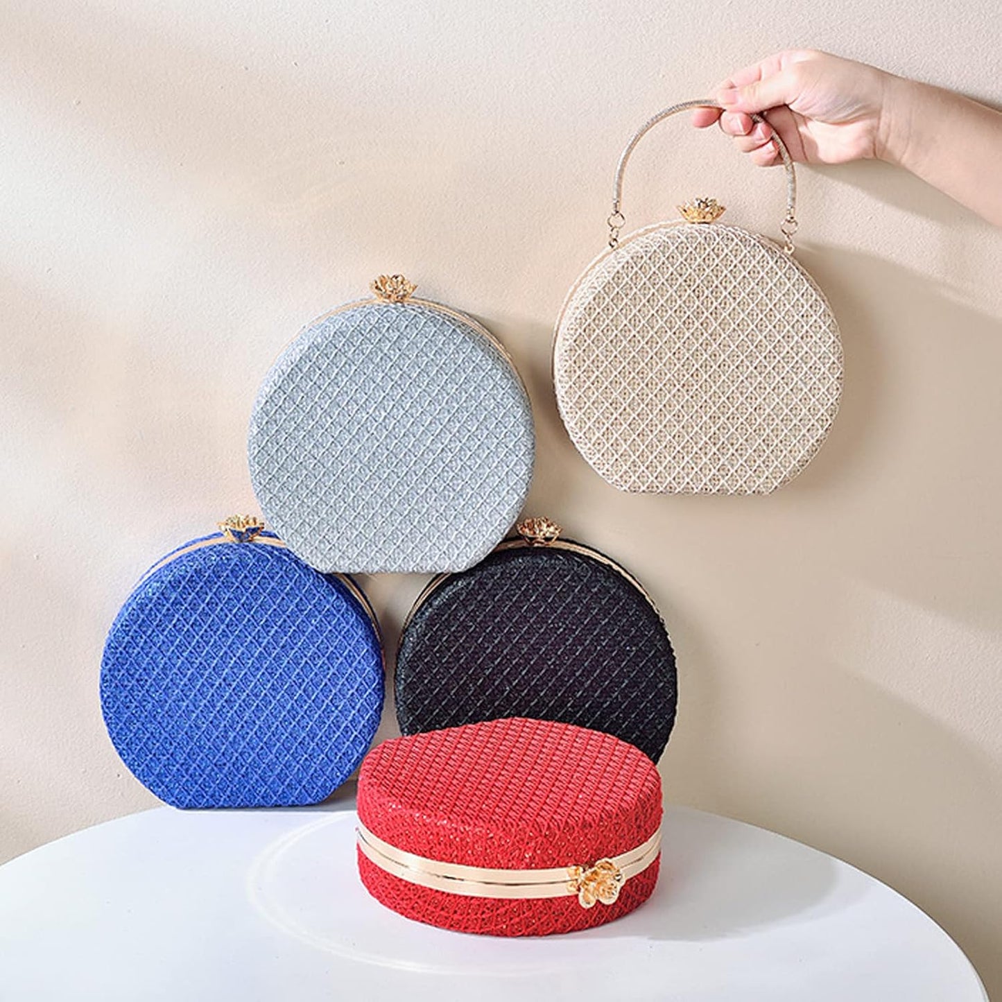 CORIOS Women's Evening Handbags Luxury Round Clutch Purse Shoulder Bag with PU Leather