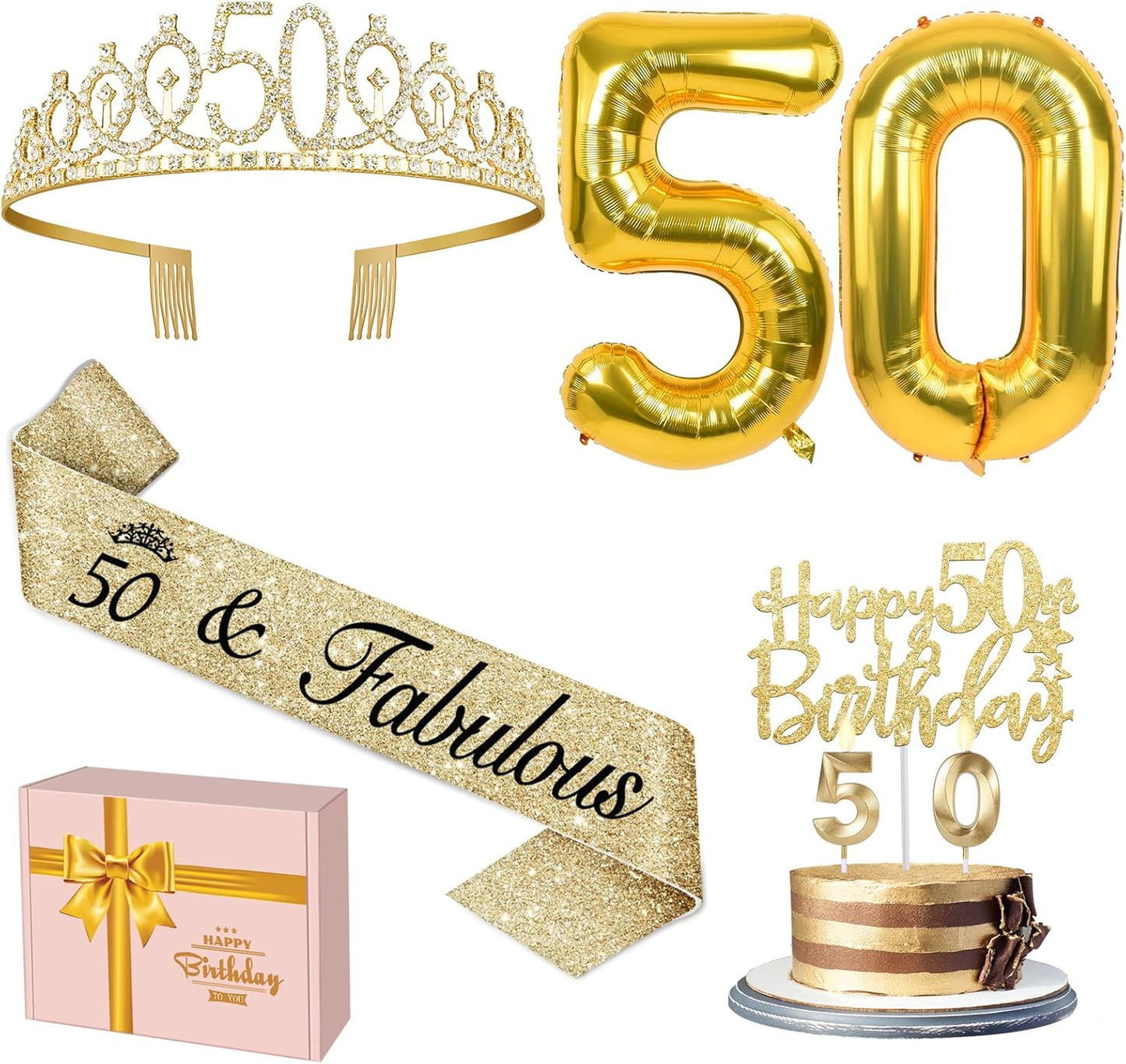 65th Birthday Decorations for Women, Including 65th Birthday Sash and Crown, Cake Topper and Candles, Number Balloons Rose Gold, 65 Year Old Gifts for Women