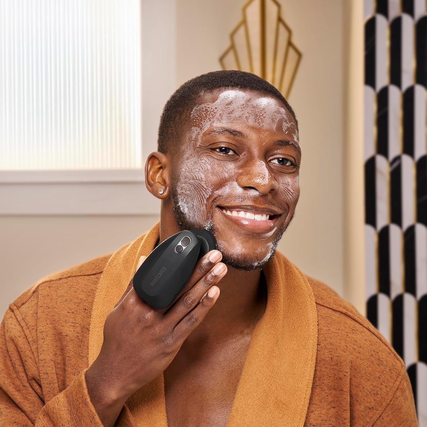 MANSCAPED® The Face Buffer PRO - Men's Electric Silicone Face Scrubber for Nourishing, Deep Cleaning & Exfoliating Your Skin, 3 Facial Cleansing Modes & 2 Sonic Vibration Speeds, Travel Lock