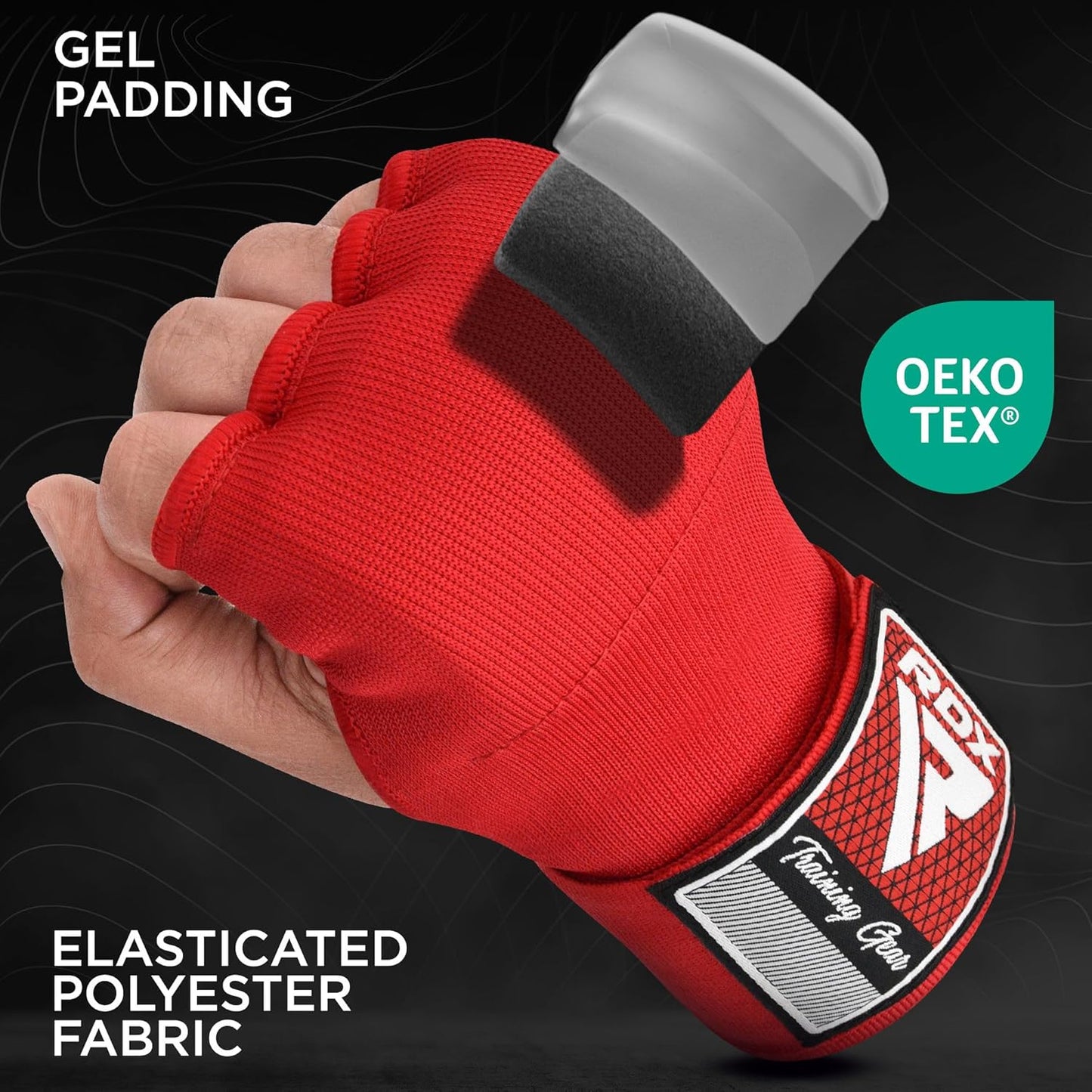 RDX Gel Boxing Hand Wraps Inner Gloves, Quick 100cm Long Wrist Straps, Elasticated, Padded Fist Hand Protection, Muay Thai MMA Martial Arts Punching Speed Bag Training Bandages, Under Mitts Handwraps