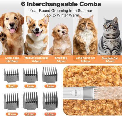 Afloia Dog Grooming Kit, Pet Grooming Vacuum & Dog Clippers Nail Trimmer Grinder & Dogs Brush for Shedding with 6 Pets Groom Tools, Low Noise Dogs Hair Remover Pets Supplies (White)