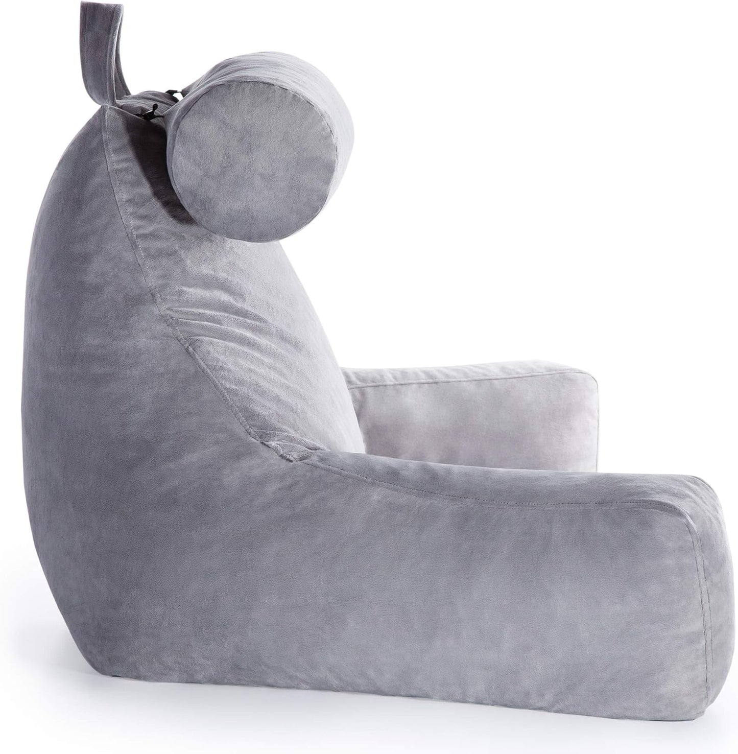 Linenspa Shredded Foam Reading Pillow - Perfect for Adults, Teens, and Kids - Velour Cover - 3 Year U.S. Warranty, Stone