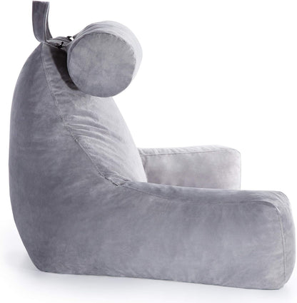 Linenspa Shredded Foam Reading Pillow - Perfect for Adults, Teens, and Kids - Velour Cover - 3 Year U.S. Warranty, Stone