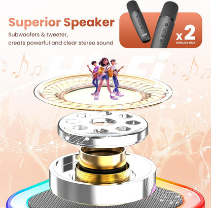 Karaoke Machine for Kids Adults, Portable Bluetooth Mini Karaoke Microphone Singing Speaker Karaoke Player with 2 Wireless Mic Toys for All Smartphones,Birthday, Family,Home Party (Purple)