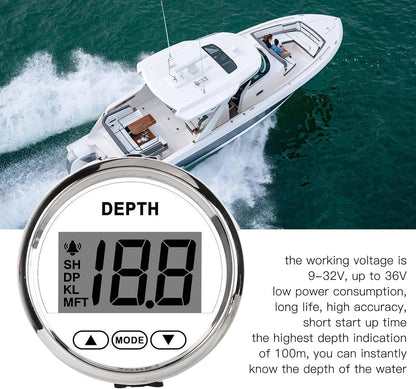 Depth Transducer, fish finders Depth Sounder Waterproof Dash Depth Finder Transducer with White Backlight for Yachts Boats