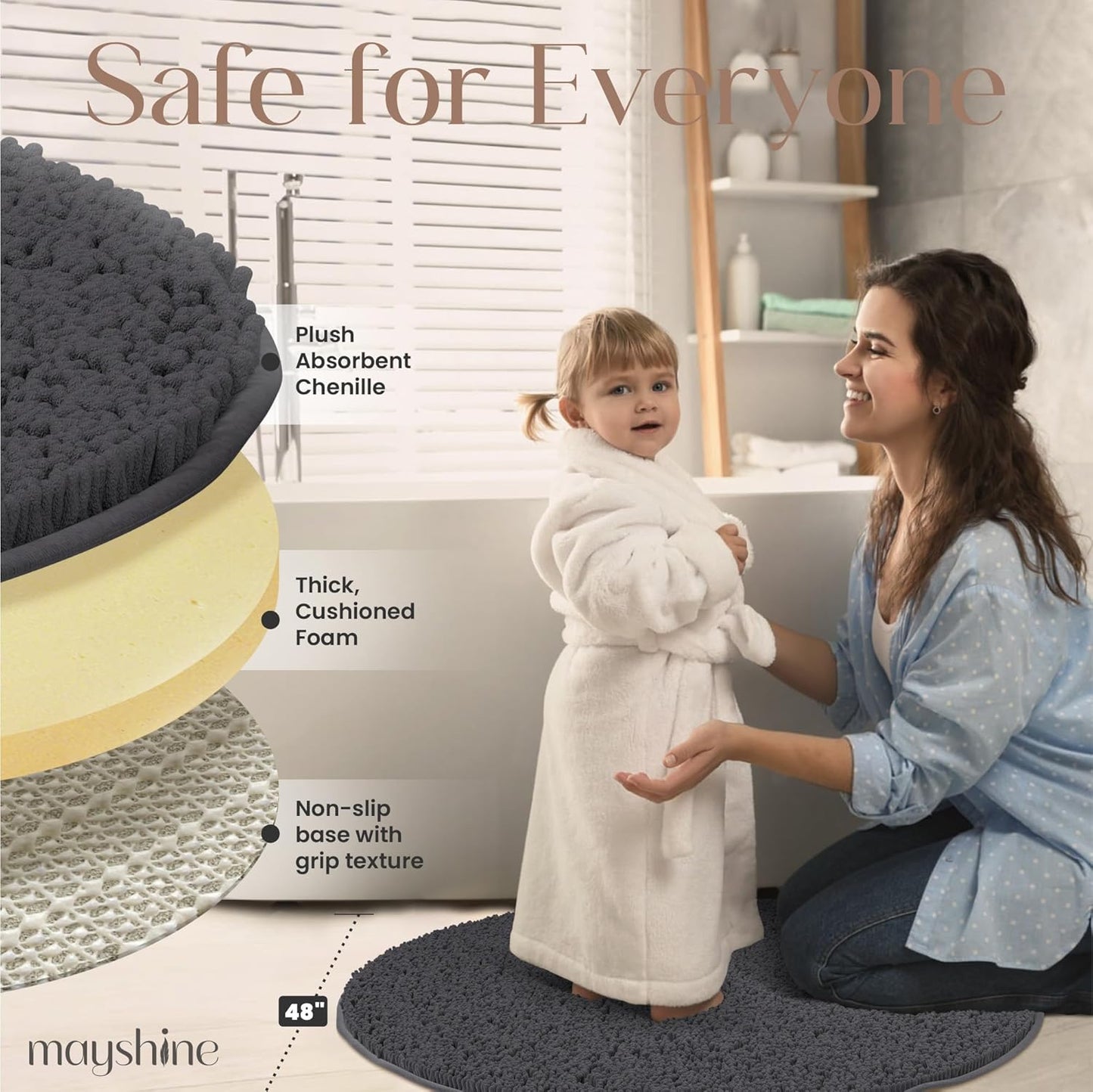 Soft Plush Chenille Bathroom Rug, Absorbent Microfiber Bath Mat, Machine Washable, Non-Slip Grip, Quick-Dry, Thick Shag Carpet Great for Bath, Shower Floor, Bedroom, or Door Mat (Beige, 17x24)