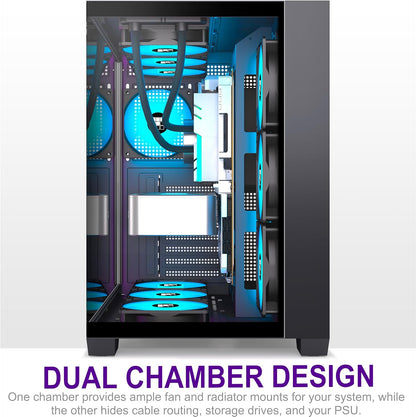 FOIFKIN F600 PC Case - Pre-Installed 7 PWM ARGB Fan, ATX Mid-Tower Gaming PC Case, 270° Panoramic Glass with Type-C, FOIFKIN (Black, F600)