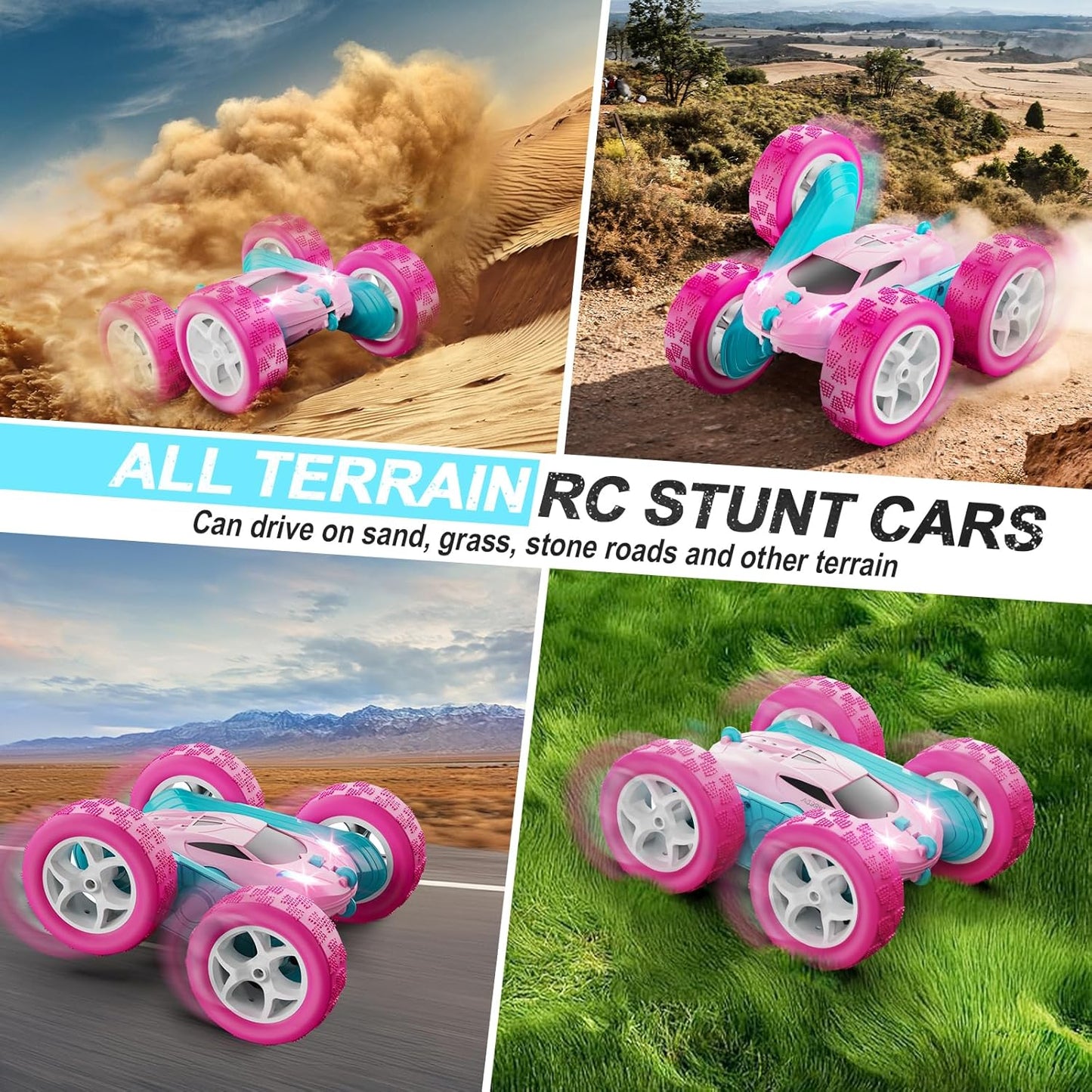 QUNREDA Remote Control Car for Kids Ages 6+, RC Cars Stunt Car Toy 4WD Double Sided 360° Rotating Remote Control with Headlights, Birthday Xmas Gifts for Boys 6 7 8 9 10 11 12 1-Blue