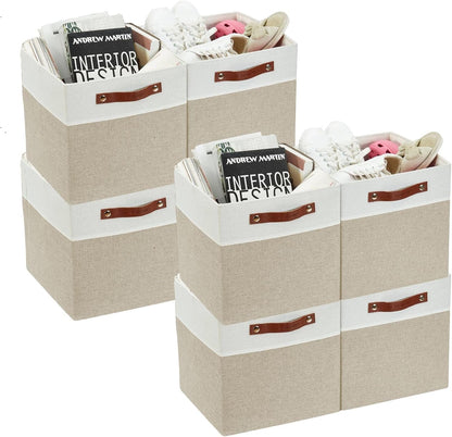 DECOMOMO Fabric Cube Storage Bin - Storage Baskets for Shelves, Kallax (Grey & White, 13 inch Cube) - 4 Pack