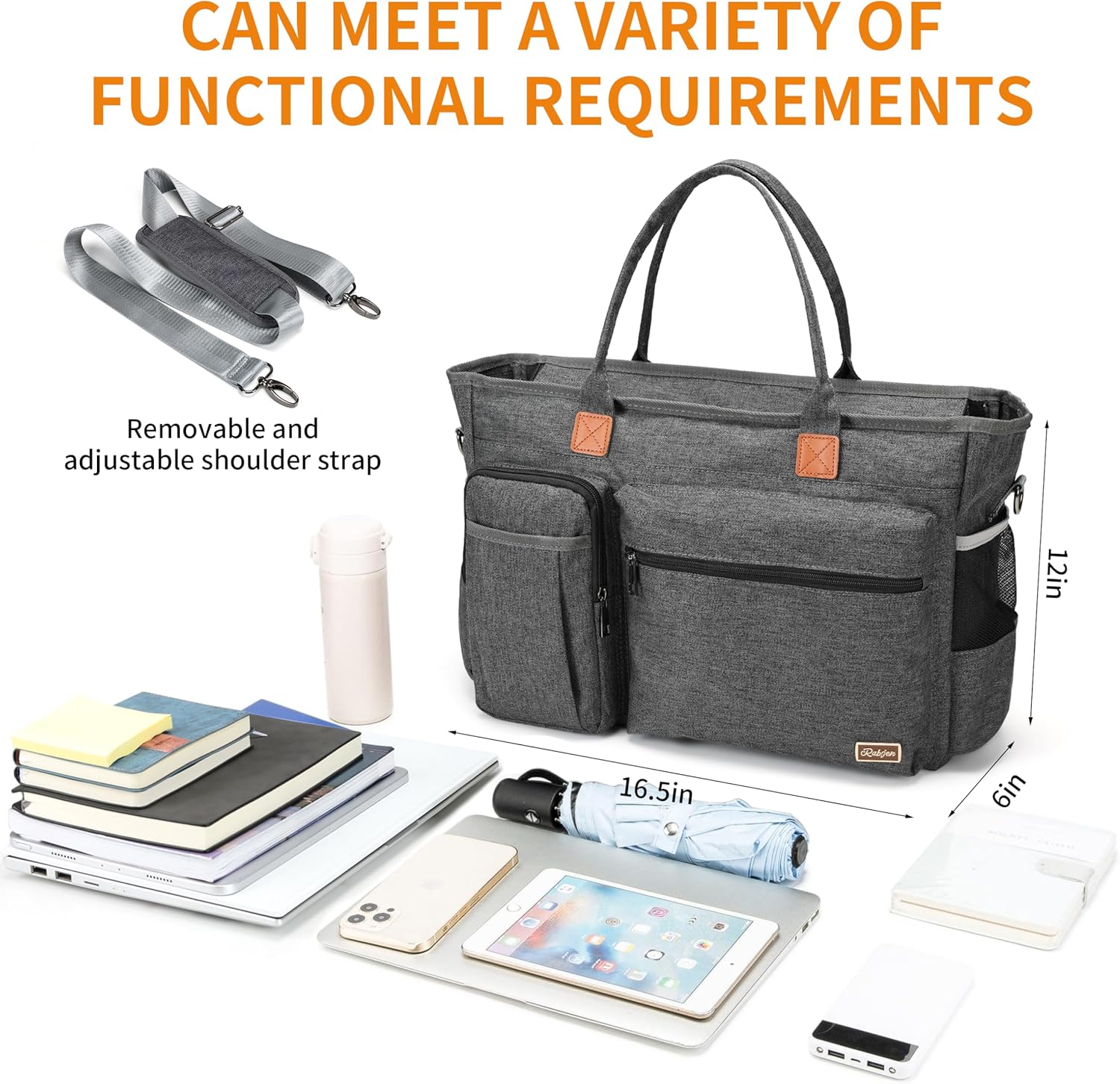Laptop Tote Bag, Middle Size Computer Messenger Teacher Bag with 15.6'' Padded Laptop Sleeve - PuriLite