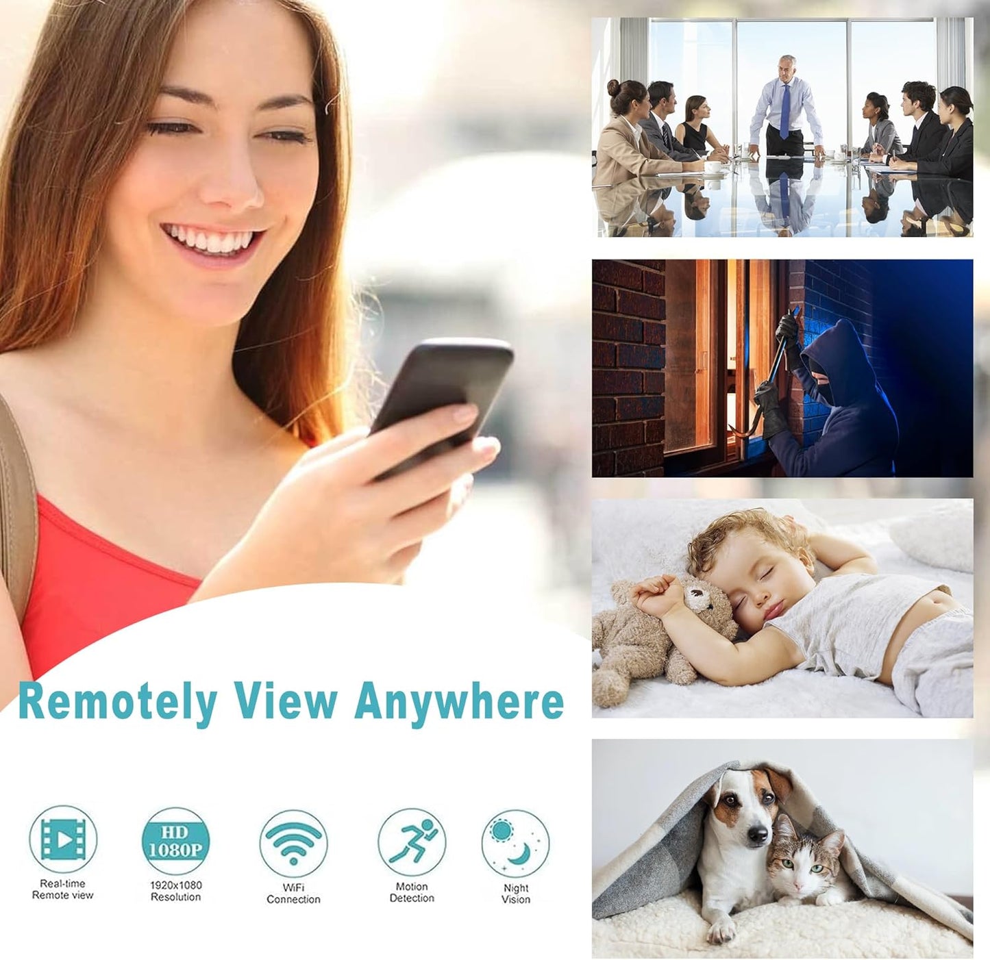 Smoke Detector Wireless Security Camera WiFi Indoor Camera Dome Surveillance System with Night Vision,Motion Detection, for Home