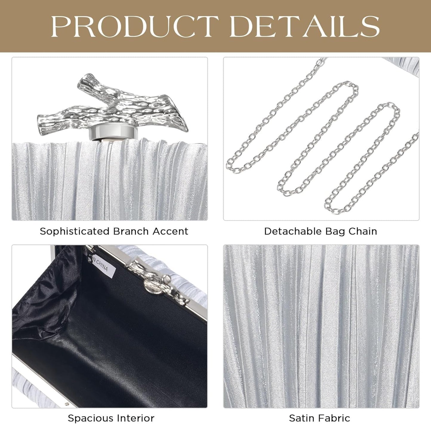 Clutch Purses for Women Evening Bag Pleated Clutch Bag with Chain Party Purses Handbag for Cocktail/Prom/Party/Wedding/Formal