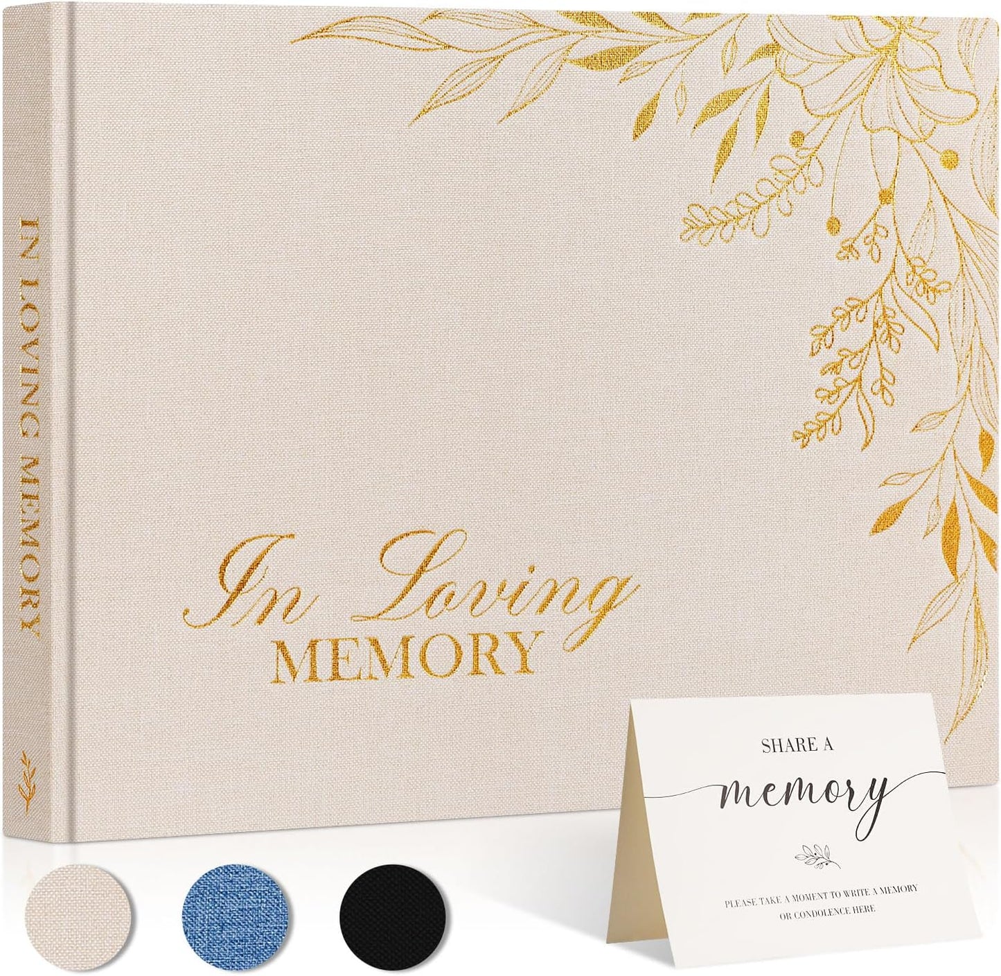Lanpn Funeral Guest Book for Memorial Service, Linen in Loving Memory Registry Guest Book, Funeral Favors Sign in Books for Guests Celebration of Life Memory Book for Funeral with Table Sign, Black