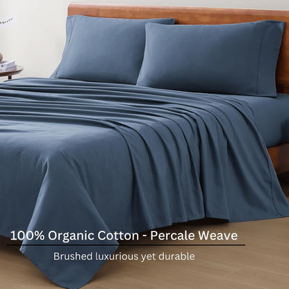 Lane Linen 100% Organic Cotton Queen Sheet Set, 4-Piece Percale Bed Sheets for Queen Bed - Soft, Breathable, Hypoallergenic, Deep Pocket Fits Mattress Up to 15" Deep, Hotel Quality Sheets - White