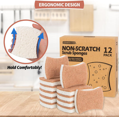 HOMERHYME Natural Dish Sponge 12 Pack, Non-Scratch Eco-Friendly Multipurpose Kitchen Cellulose Sponge, Biodegradable Odor-Less Dual-Sided for Dish Washing & Household Cleaning - PuriLite