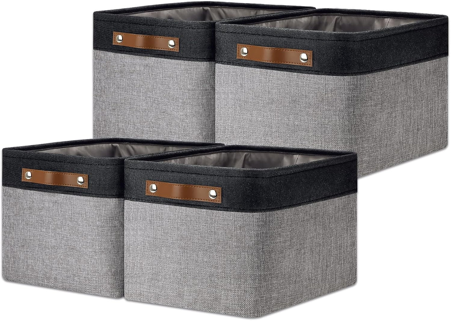 DULLEMELO Storage Baskets for Shelves, Fabric Collapsible Rectangular Storage Bins for Shelves, Closets, Nursery, Home, Office, Empty Gift Baskets (White&Teal)
