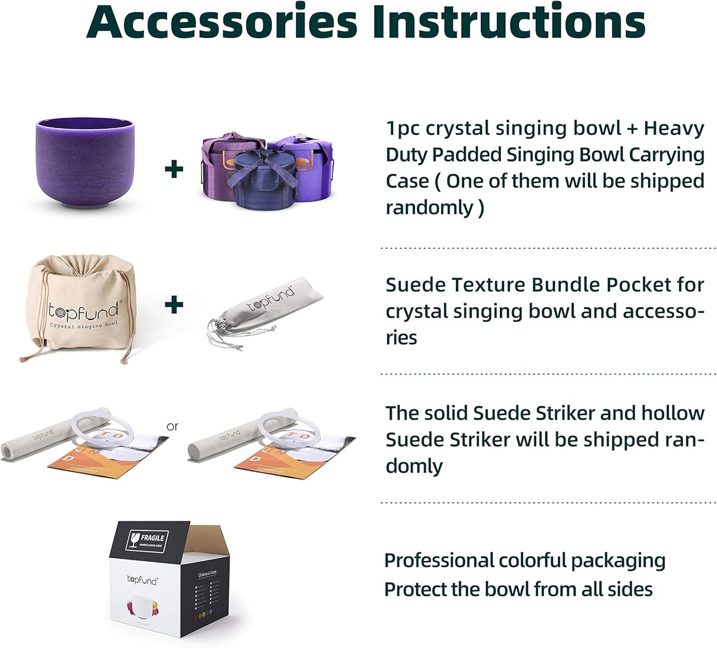 TOPFUND F Note Crystal Singing Bowl Heart Chakra 8 inch with Heavy Duty Carrying Case and Suede Striker