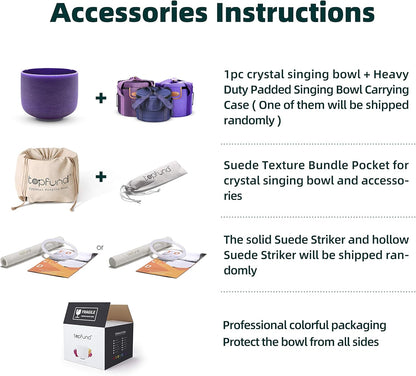 TOPFUND F Note Crystal Singing Bowl Heart Chakra 8 inch with Heavy Duty Carrying Case and Suede Striker