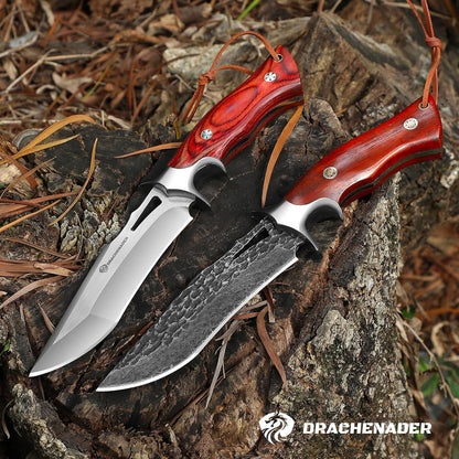 DRACHENADER Fixed Blade Knife with Leather Sheath, Full Tang Survival Knife, M390 Steel Hunting and Camping Outdoor Survival and Bushcraft