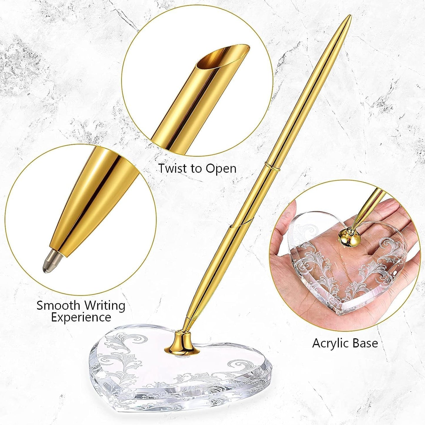 2 Sets Acrylic Heart Pen Holder With Ink Pens, Signing Set Guest Book Accessories For Wedding Bridal Engagement Favors Opening Ceremony Graduation Parties Office Transparent Pen Display Stand