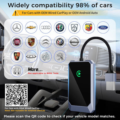 Wireless CarPlay Adapter, Convert Factory Wired to Wireless for iPhone, Plug & Play No Delay Mini, More Stable Supports Voice Assistant, Compatible with Cars with OEM Wired CarPlay & iOS 10+
