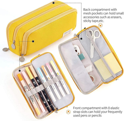 Big Capacity Pencil Case, OLIYuMi 3 Compartment Pencil Pouch Pencil Bag Storage Box Stationery Organizer Makeup Bag with Zipper Closure for Student Office College Boys and Girls (Pink)
