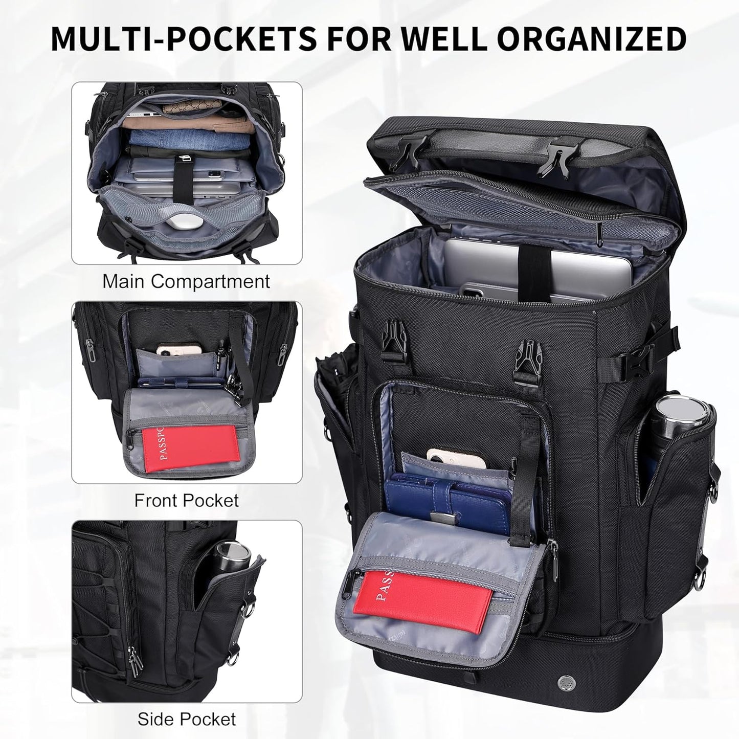 WITZMAN Travel Backpack for Men Women Carry on Bags for Airline Approved Convertible Duffle Luggage Backpack Shoe Compartment