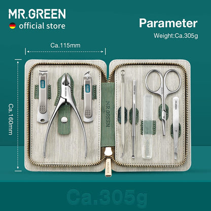 Manicure Set 8 in 1,Professional Pedicure kit,Stainless Steel Manicure Kit,Portable Travel Grooming Kit Nail Care Tools,Nail Clippers Pedicure Tools with Leather Travel Case (green)