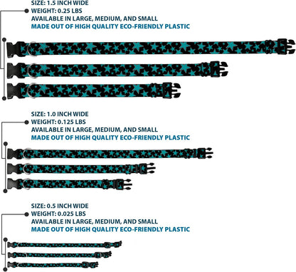 Buckle-Down PC-W21909-M Dog Collar Plastic Clip Buckle, 1"x11"-17", Star Black/White