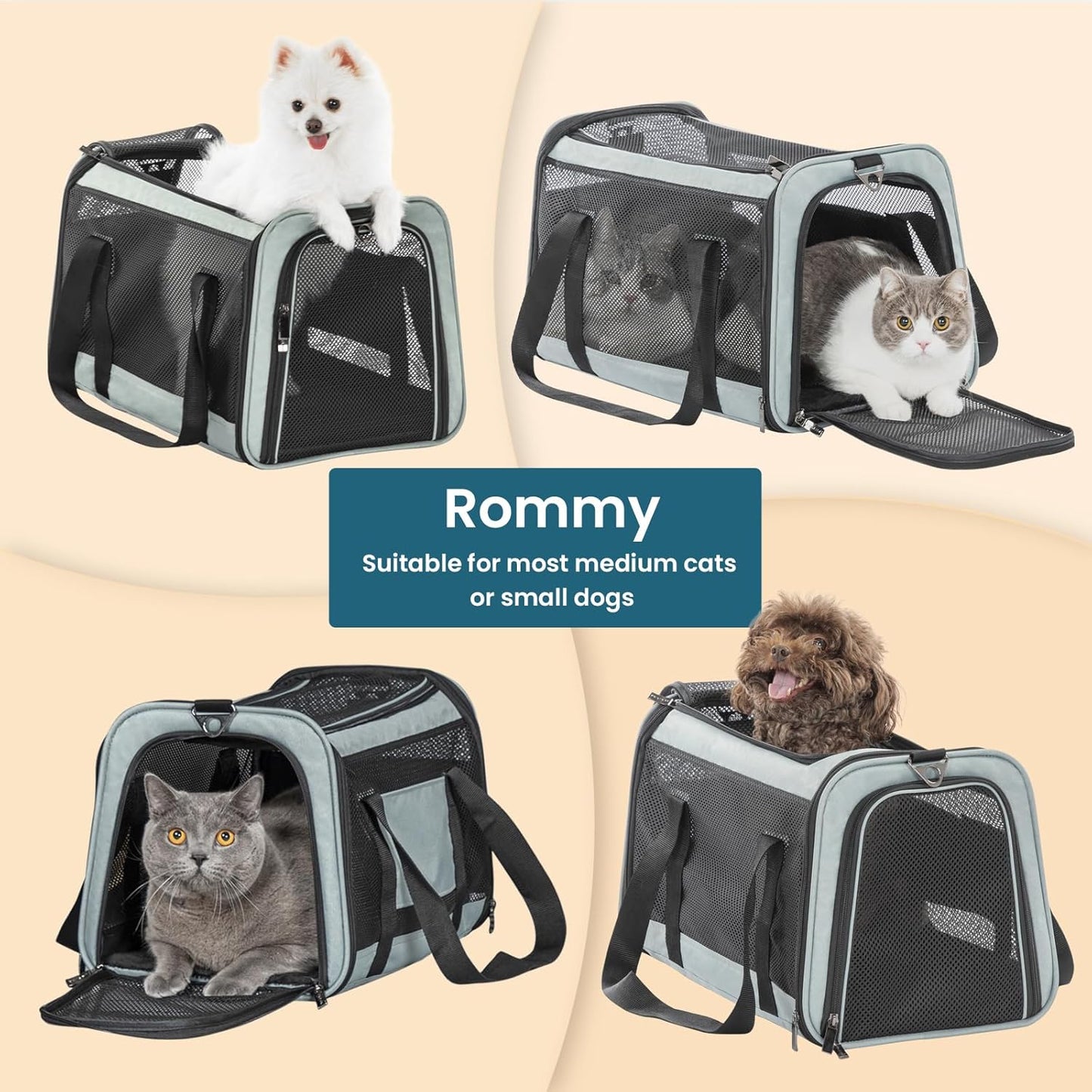Petsfit Pet Carrier Airline Approved, Soft-Sided Cat Carrier with Patented Car Buckle, Lightweight and Collapsible with Adjustable Shoulder Strap, Soft Cushion,Green