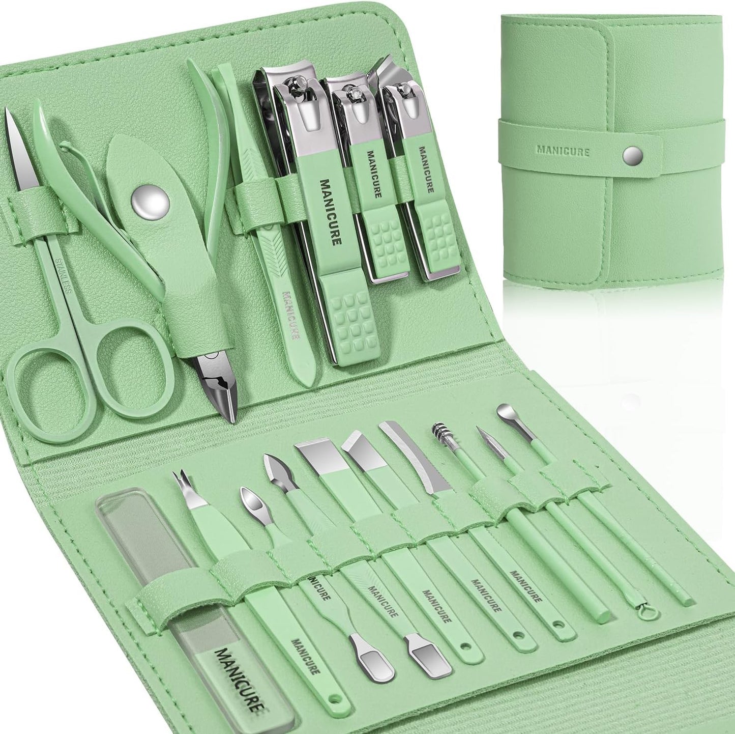 Manicure Set Professional Nail Clippers Pedicure Kit, 16 pcs Stainless Steel Nail Care Tools Grooming Kit with Luxurious Travel Leather Case for Thick Nails Men Women Gift (Black)