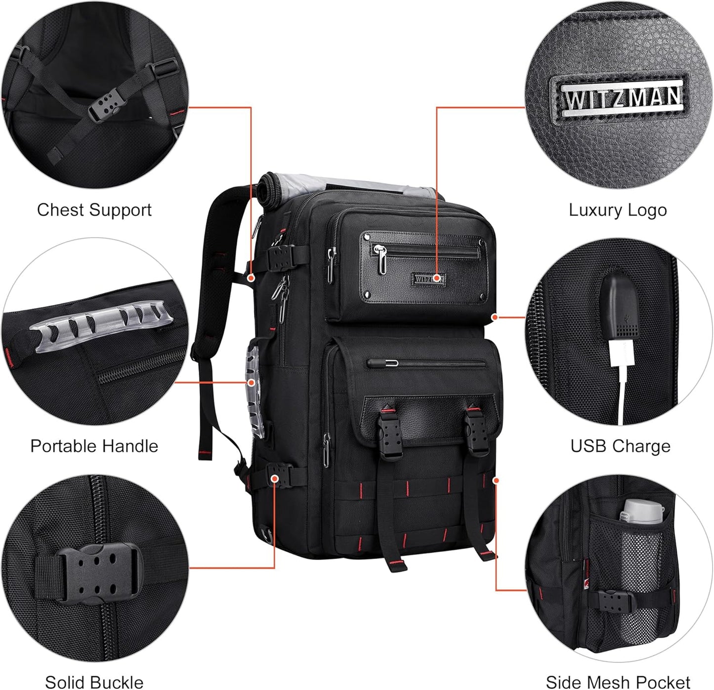 WITZMAN Carry On Travel Backpack for Men Duffle Bags Fit for 17 Inch Laptop Airline Approved Laptop Backpack