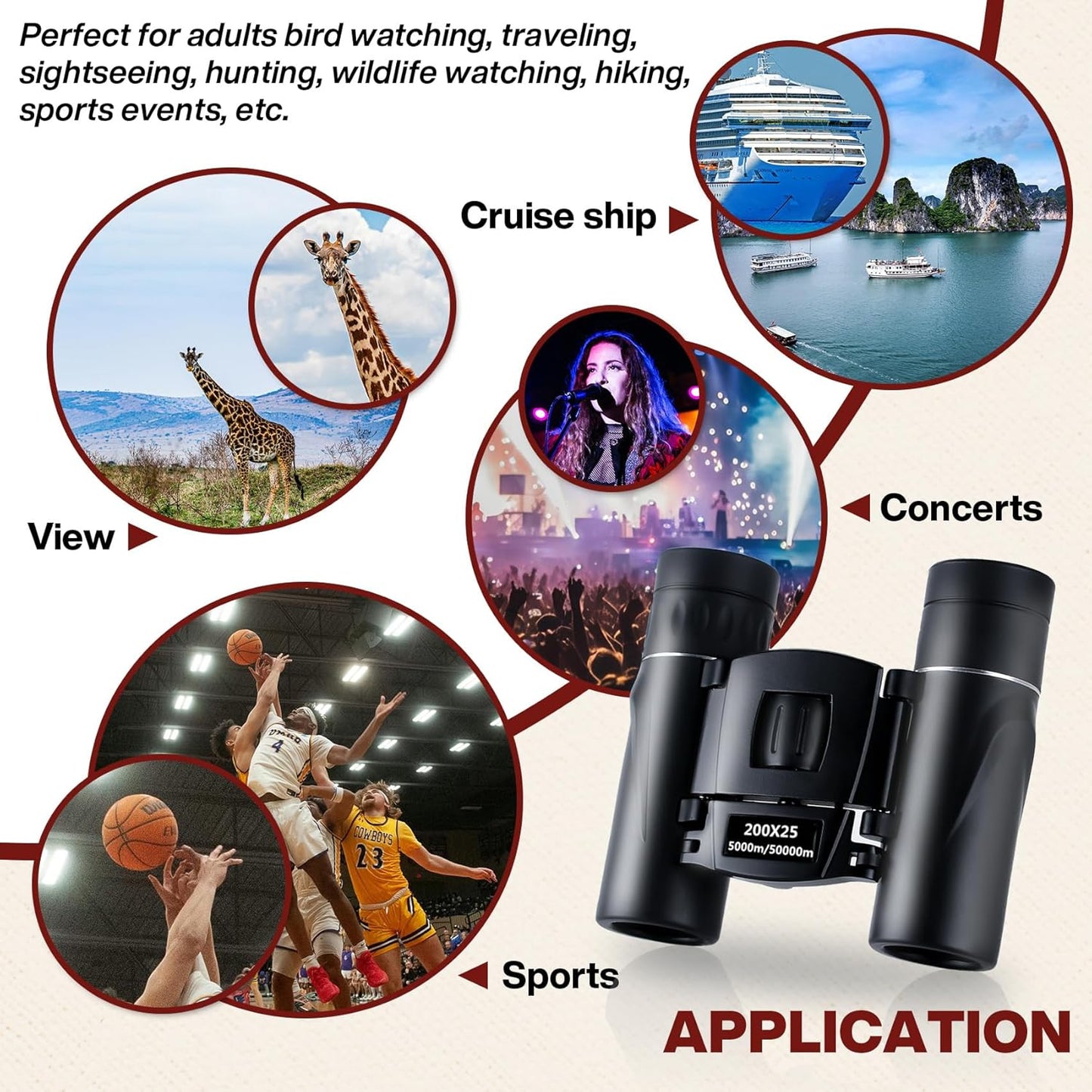 200x25 High Power Compact Binoculars with Clear Low Light Vision, Large Eyepiece Waterproof Binocular for Adults Kids, High Power Easy Focus Binoculars for Bird Watching, Outdoor, Hunting, Travel