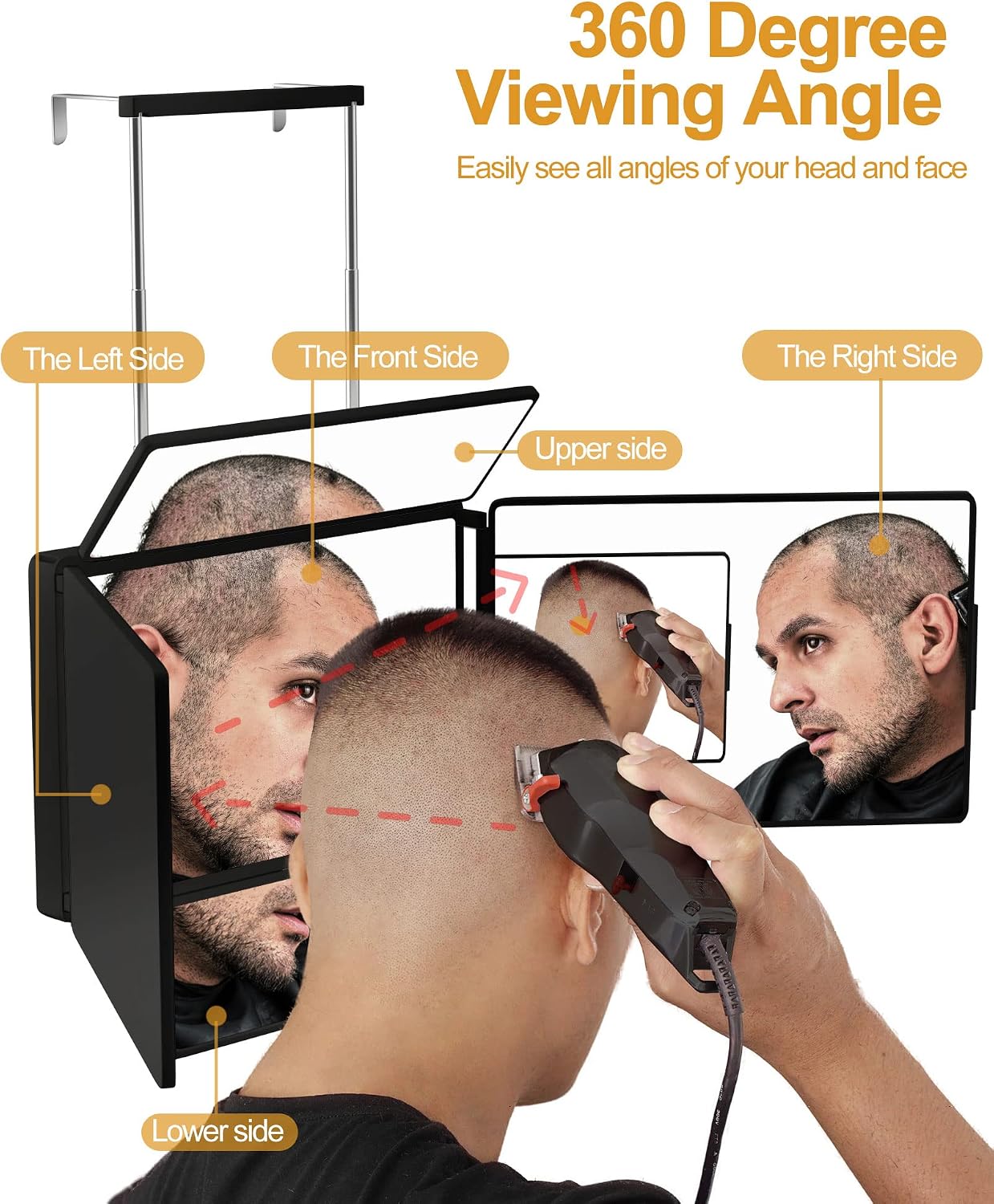 Aokoka 5 Way Mirror with Light for Self Hair Cutting, 360° Barber Mirror for Men Shaving, Makeup Mirror with Height Adjusta for Braiding Hair Styling Dye Hair for Women