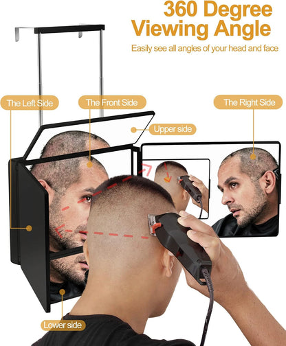 Aokoka 5 Way Mirror with Light for Self Hair Cutting, 360° Barber Mirror for Men Shaving, Makeup Mirror with Height Adjusta for Braiding Hair Styling Dye Hair for Women