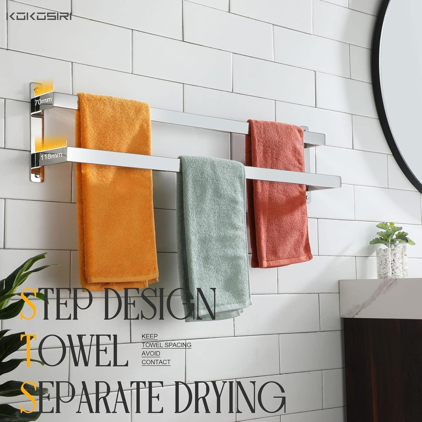 KOKOSIRI Towel Bars Black Bath Towel Holders 20 Inches Bathroom 2-Tiers Ladder Towel Rails Wall Mounted Towels Shelves Rack Stainless Steel, B5008BK-L20