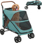 PawHut Dog Stroller for Large Dogs Up to 66 lbs Easy Fold Cart Turquoise | 4-Wheel Shock Absorption, One-Foot Brake, All Terrain Wagon Cart, Air Mesh