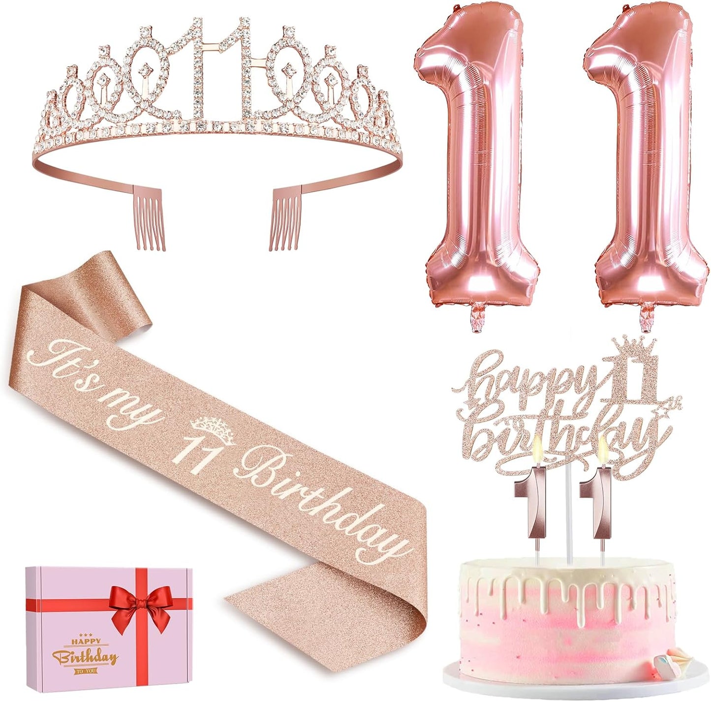 65th Birthday Decorations for Women, Including 65th Birthday Sash and Crown, Cake Topper and Candles, Number Balloons Rose Gold, 65 Year Old Gifts for Women