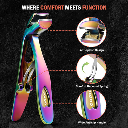 BEZOX Angled Head Nail Clippers for Seniors - Ergonomic Toenail Clipper for Thick Nails, Premium Steel Nail Cutter Trimmer with Catcher for Men and Women - Black