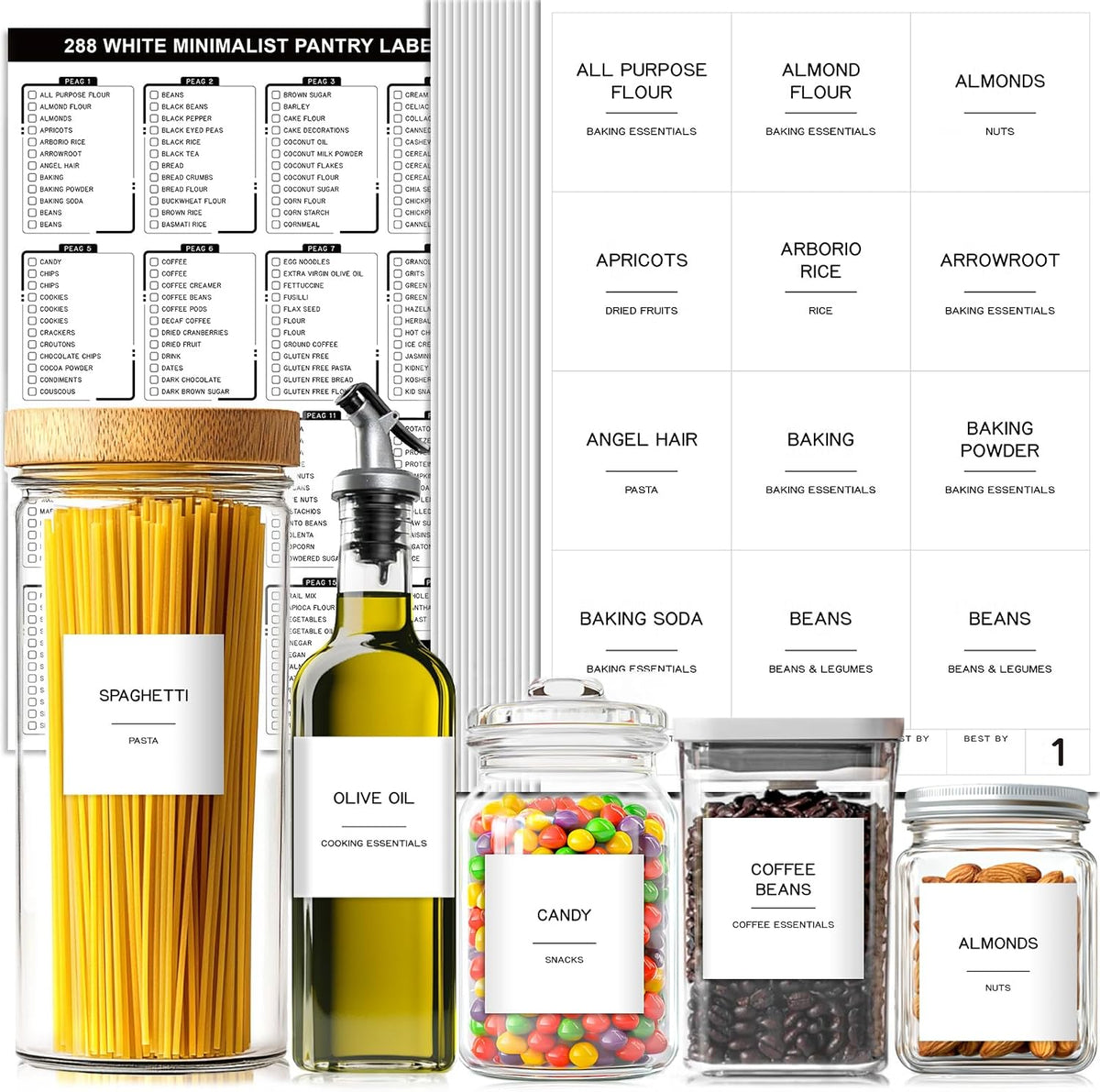 201 Spice Jar Labels - Preprinted Minimalist Waterproof Stickers for Kitchen Jars, Herb & Seasoning Labels for Pantry Organization