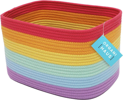 OrganiHaus Soft Woven Baskets for Storage Organization Set of 3, Cotton Rope Nursery Storage Baskets for Shelves, Square Book Bins, Bathroom Towel Hamper, Dog Toy Bins, Panier Rangement - Light Honey