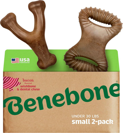 Benebone 4-Pack Durable Dog Chew Toys for Aggressive Chewers, Real Flavors, Made in USA, Medium