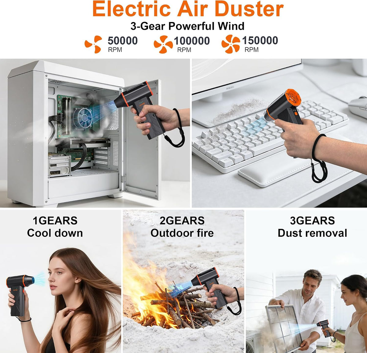 Compressed air Duster & Small Vacuum,150000RPM 3in1 Computer Vacuum Cleaner
