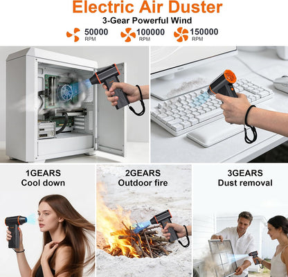 Compressed air Duster & Small Vacuum,150000RPM 3in1 Computer Vacuum Cleaner