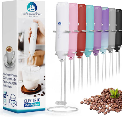 Powerful Milk Frother Handheld Foam Maker, Mini Whisk Drink Mixer for Coffee, Cappuccino, Latte, Matcha, Hot Chocolate, With Stand, Light Purple